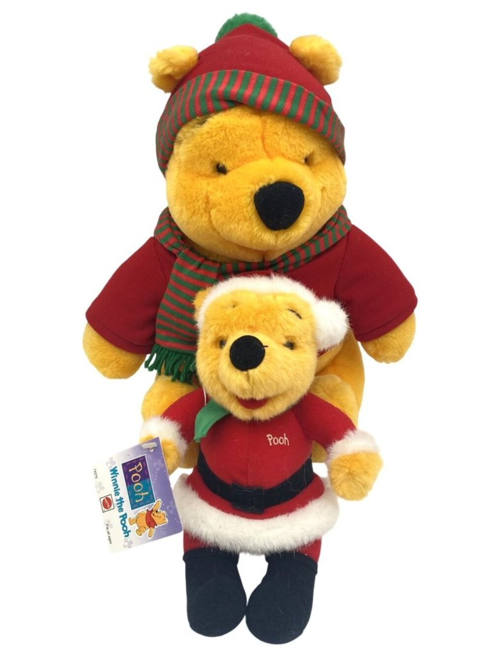 2 Mattel Winnie The Pooh Christmas Plush Santa Holiday Outfit Vintage 1995